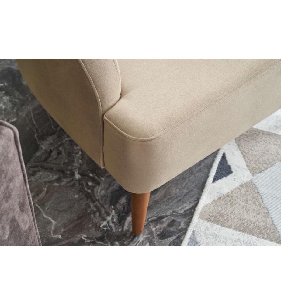 Wing Chair, Cream, Hornbeam Wood Frame, Velvet Fabric Fabric