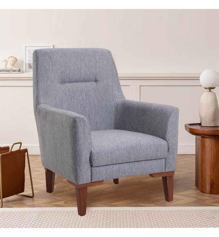 Wing Chair, gris, structure en bois de charme, tissu polyester