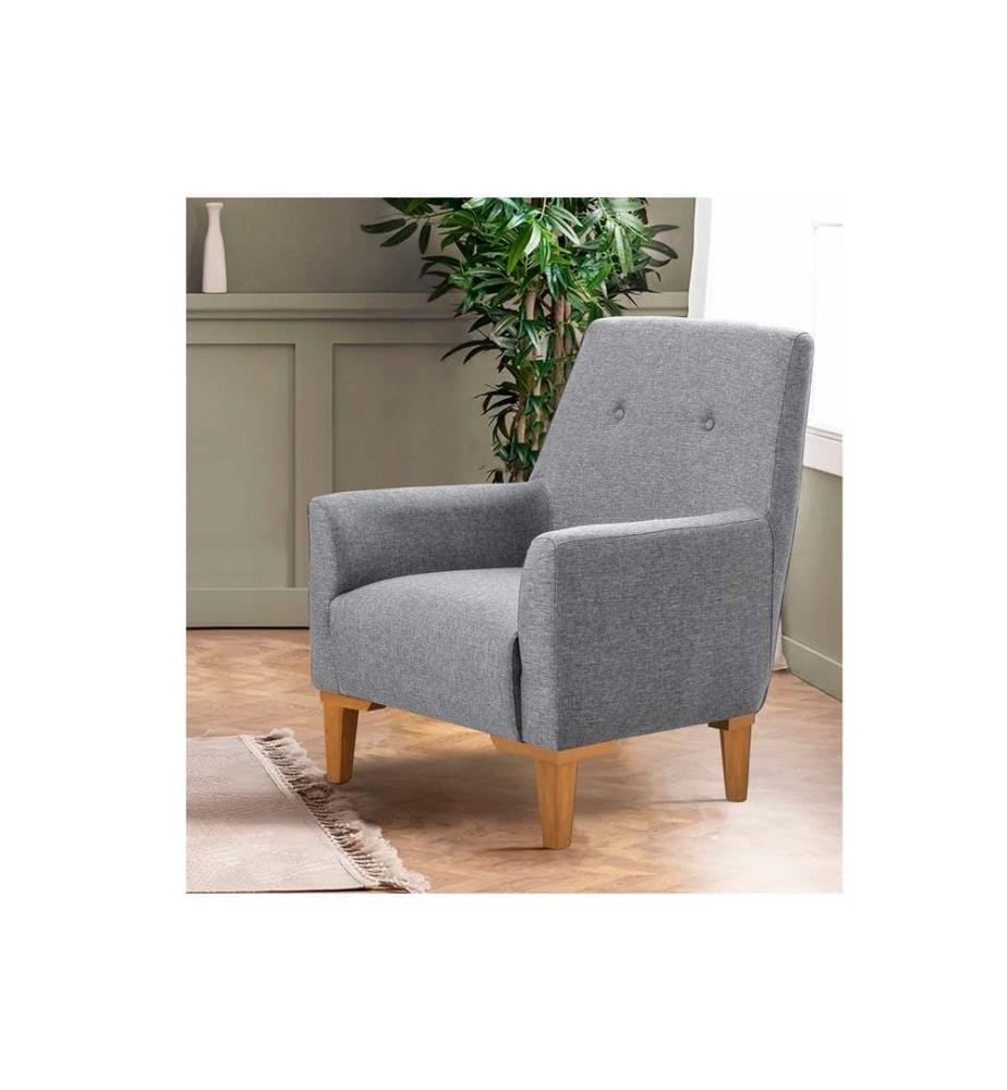 Sedia ad ala, Grigio, Pino Atlantico, Struttura: Carpino e abete, Tessuto: 100% Poliestere