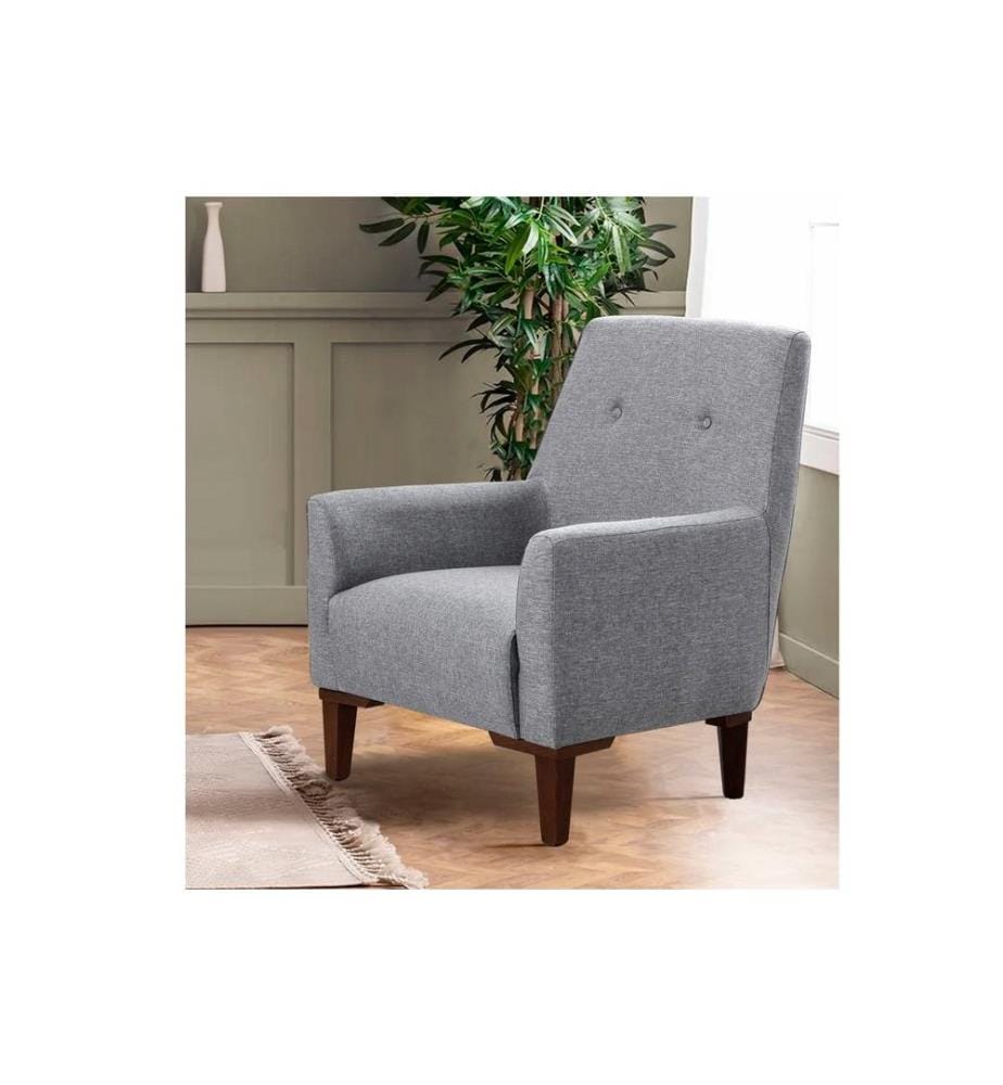 Ohrensessel, Grau, Walnuss, Gestell: Hainbuche & Tanne, Stoff: 100% Polyester