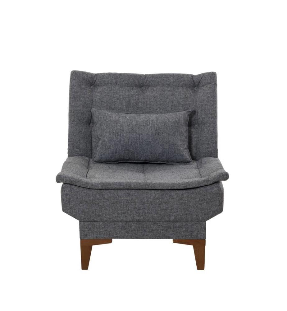 Chaise à oreilles, gris foncé, cadre en bois de hêtre, tissu polyuréthane - acrylique