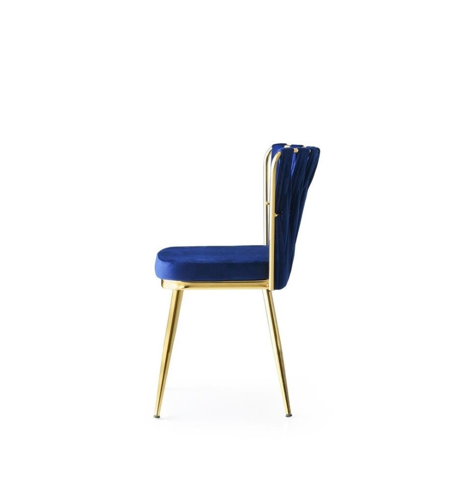 Stuhlset, 4 Teile, Gold Marineblau, Metallgestell, Samtstoff - Sitz aus melaminharzbeschichteter Spanplatte