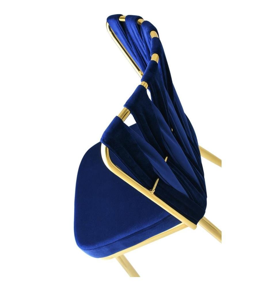 Stuhlset, 4 Teile, Gold Marineblau, Metallgestell, Samtstoff - Sitz aus melaminharzbeschichteter Spanplatte