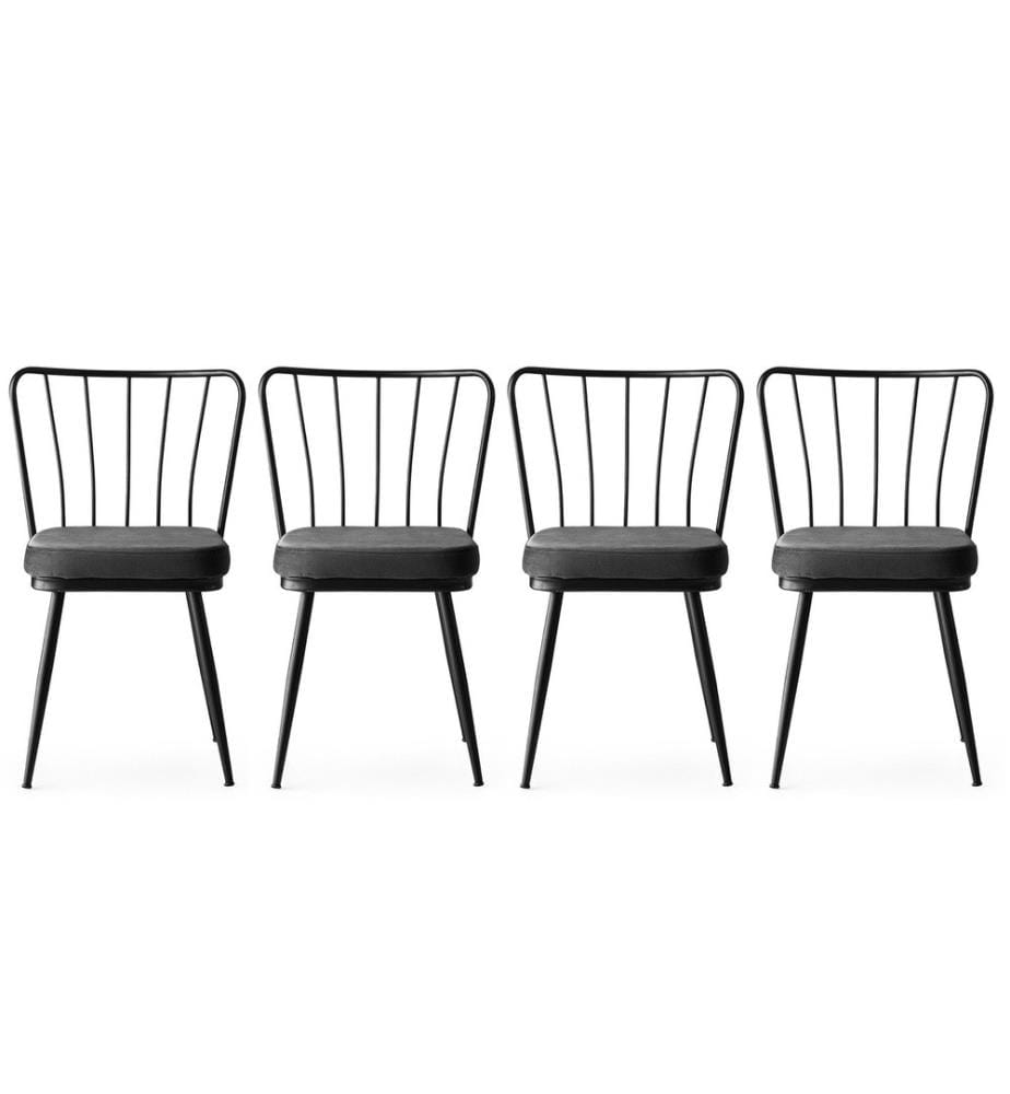 Stuhl-Set, 4 Teile, Schwarz, Metallgestell, Sitz aus Samtstoff