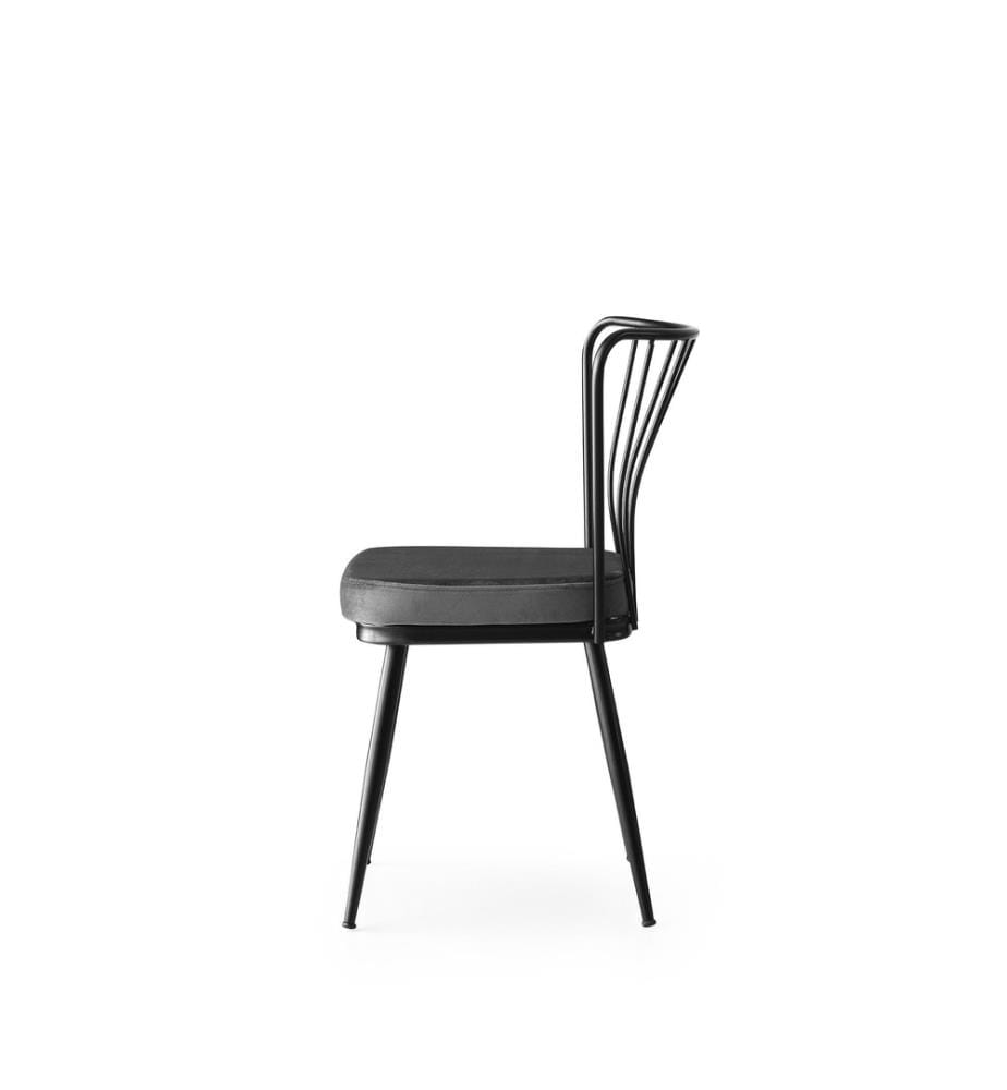 Stuhl-Set, 4 Teile, Schwarz, Metallgestell, Sitz aus Samtstoff