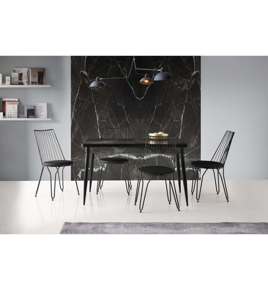 Stuhl-Set, 2 Stück, Schwarz, Metallgestell, Kunstledersitz