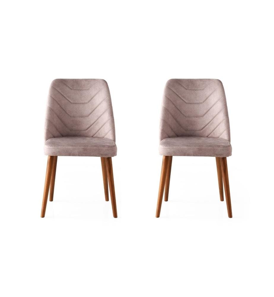 Set di sedie, 2 pezzi, beige noce, struttura in metallo, seduta in tessuto di velluto
