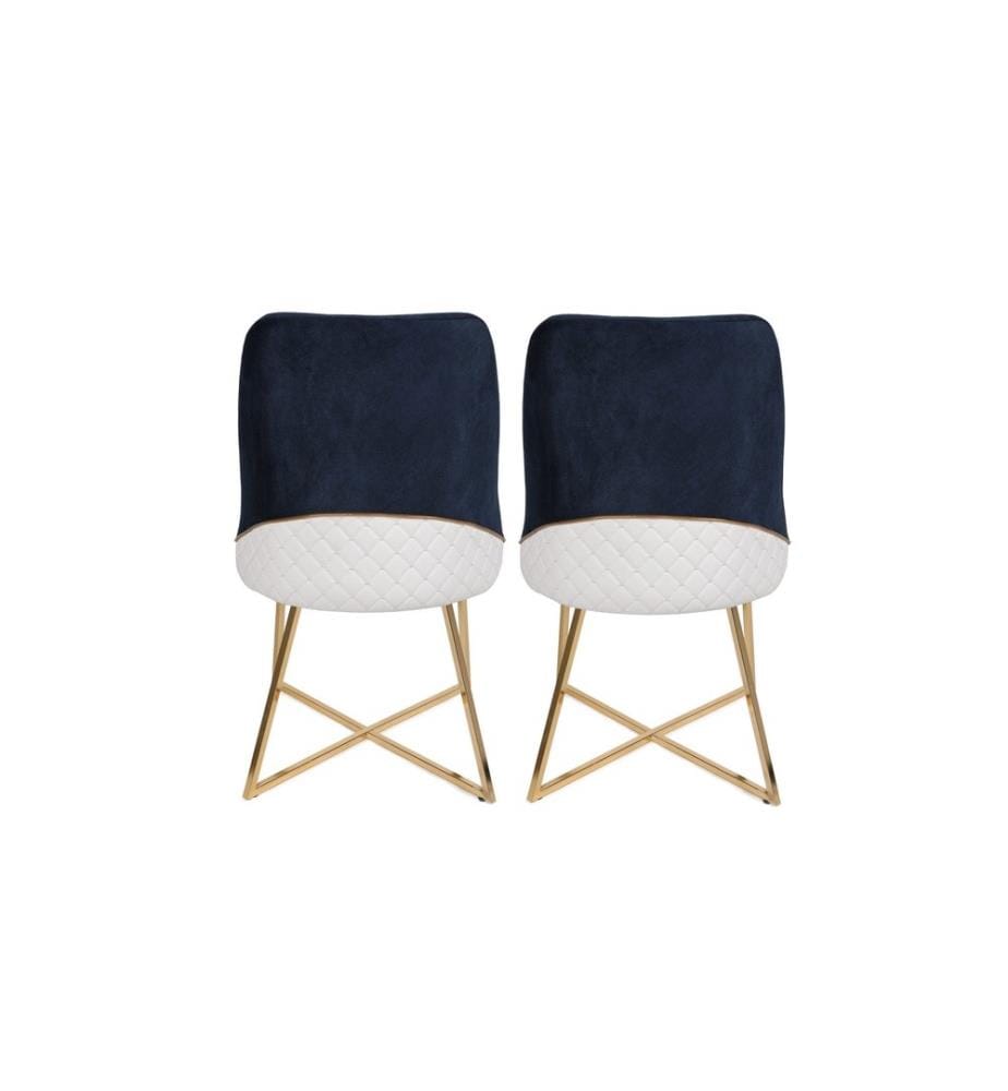 Set di sedie, 2 pezzi, oro blu scuro, struttura in metallo, tessuto in velluto - seduta in ecopelle