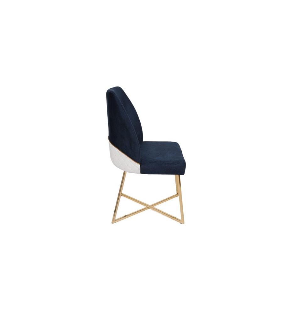 Set di sedie, 2 pezzi, oro blu scuro, struttura in metallo, tessuto in velluto - seduta in ecopelle