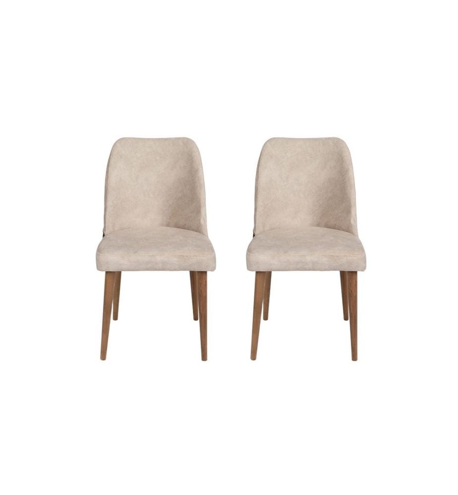 Ensemble de chaises, 2 pièces, noyer crème, structure métallique, tissu velours - assise en simili cuir