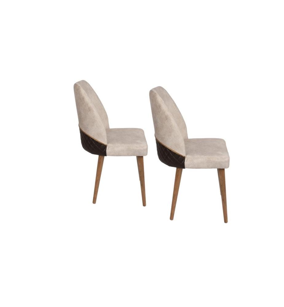 Ensemble de chaises, 2 pièces, noyer crème, structure métallique, tissu velours - assise en simili cuir