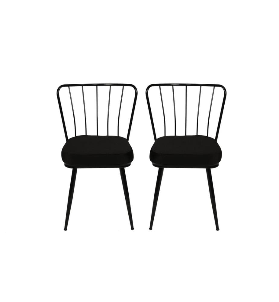 Set di sedie, 2 pezzi, nero, struttura in metallo, tessuto in velluto - sedile in particelle rivestite in melamina