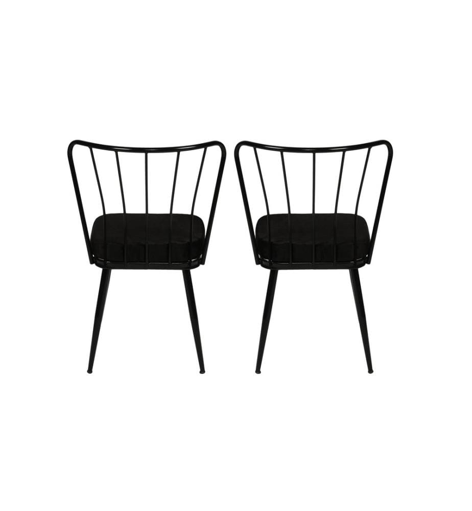 Set di sedie, 2 pezzi, nero, struttura in metallo, tessuto in velluto - sedile in particelle rivestite in melamina