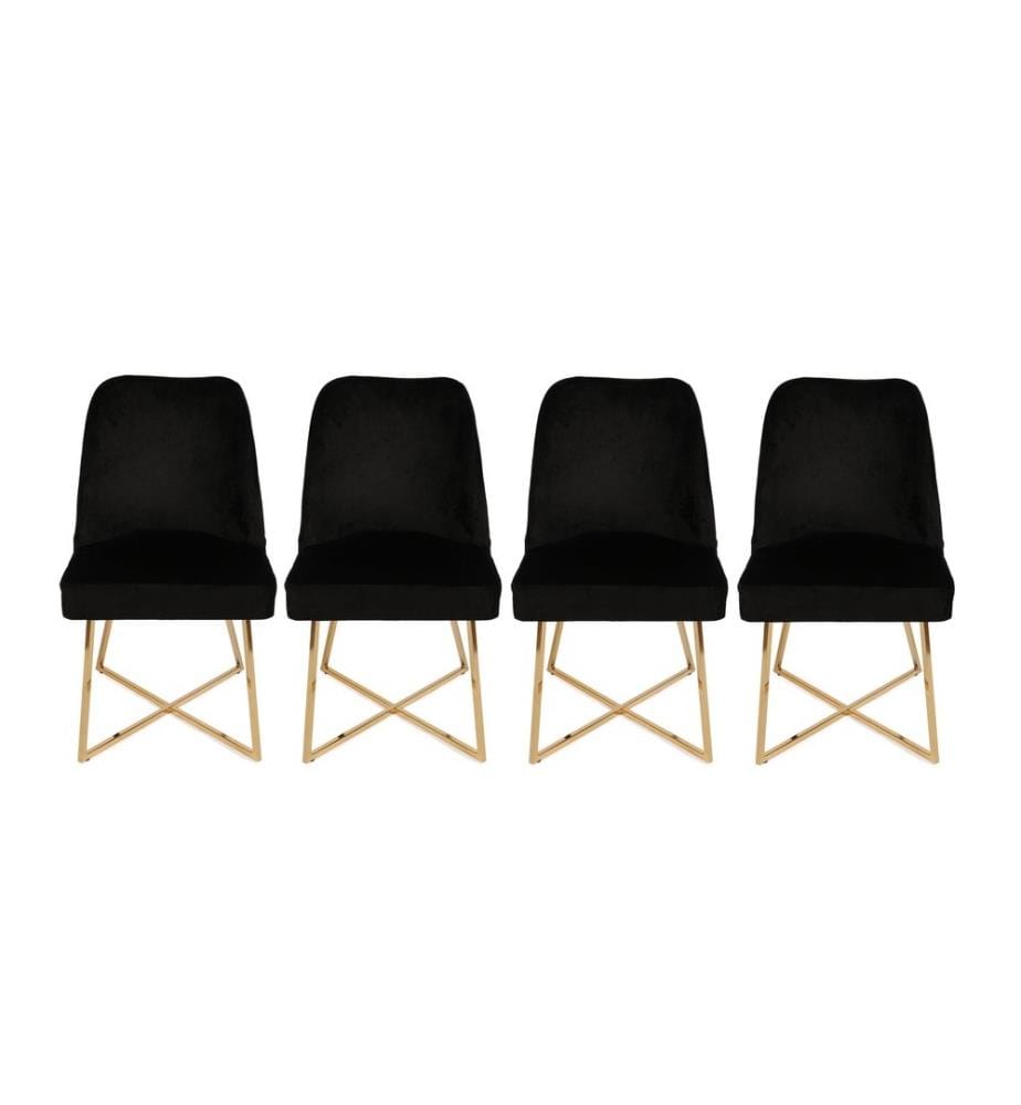 Ensemble de chaises, 4 pièces, noir doré, structure en métal, tissu en velours - siège en similicuir
