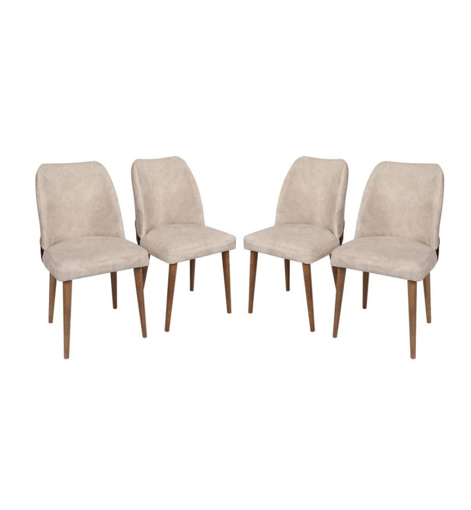 Set di sedie, 4 pezzi, noce crema, struttura in metallo, tessuto in velluto - seduta in ecopelle