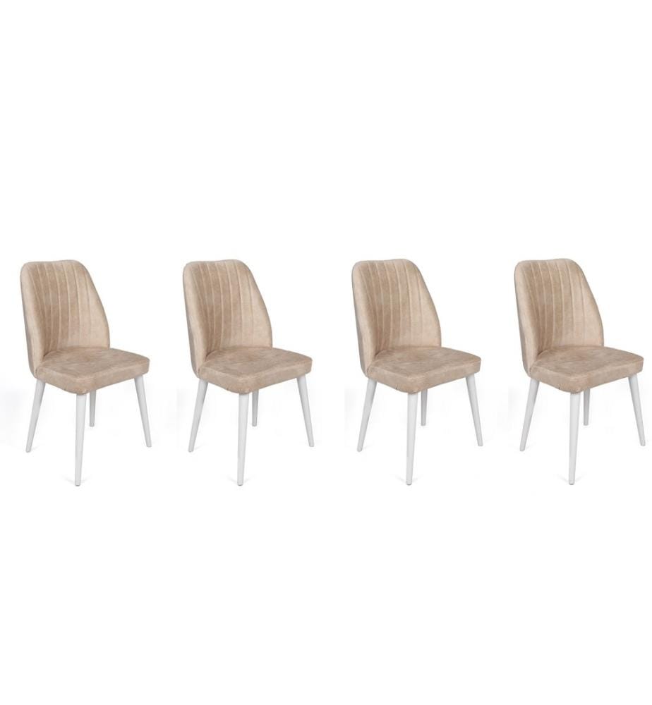 Set di sedie , 4 pezzi, Beige, Bianco, Struttura: Metallo , Seduta: Tessuto di velluto