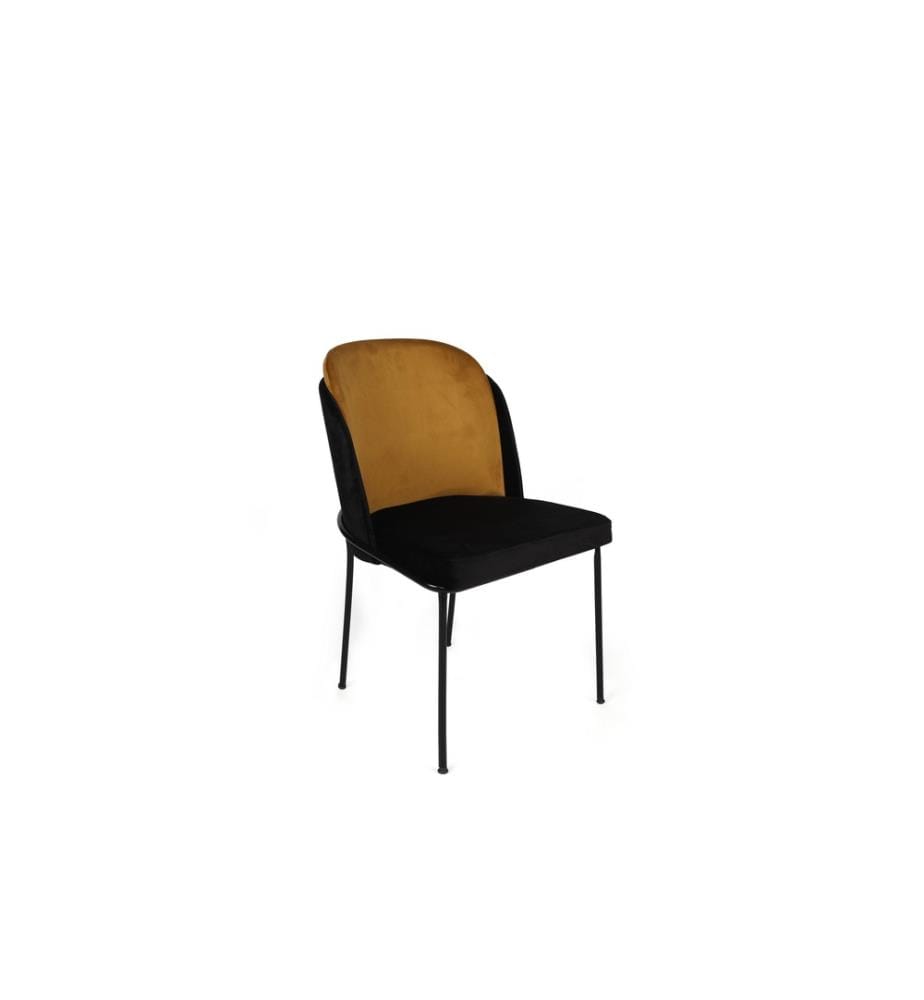 Set di sedie , 4 pezzi, Senape, Nero, Struttura: Metallo, Sedile: Tessuto di velluto - Pannello di particelle rivestito di melamina, Schienale: Compensato - Tessuto di velluto