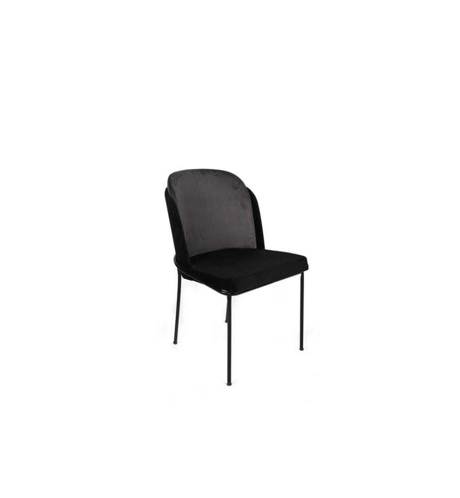 Set di sedie , 4 pezzi, Grigio, Nero, Struttura: Metallo, Seduta: Tessuto di velluto - Pannello di particelle rivestito di melamina, Schienale: Compensato - Tessuto di velluto