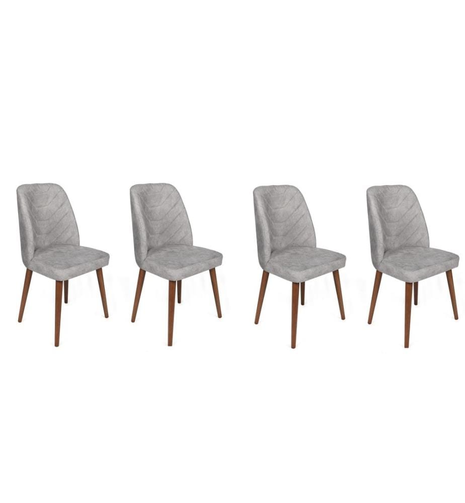 Stuhl-Set , 4 Stück, Grau, Walnuss, Gestell: Metall, Sitz: Samtstoff