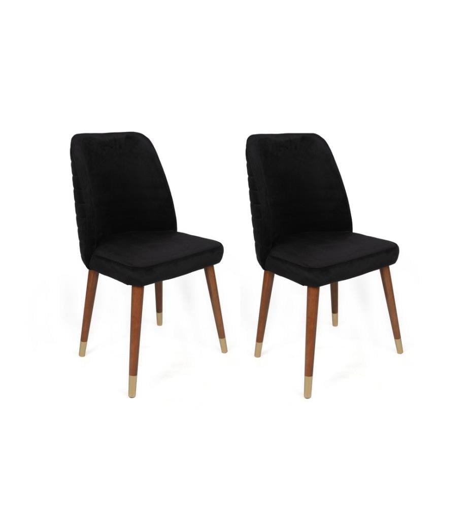 Set di sedie , 4 pezzi, Nero, Noce, Oro, Struttura: Metallo, Seduta: Tessuto di velluto