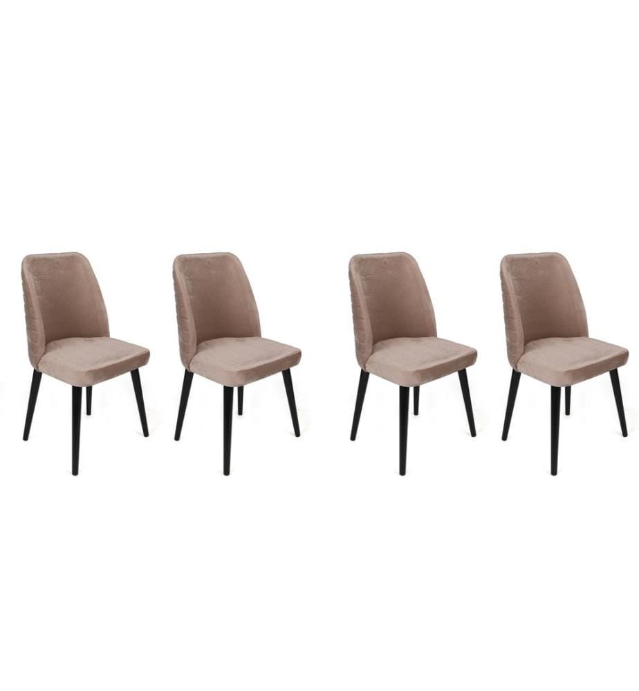 Ensemble de chaises, 4 pièces, Beige, Black, Frame : Métal, Siège : Tissu de velours