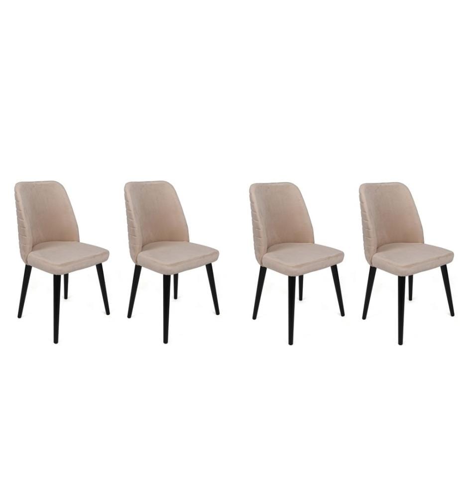 Set di sedie , 4 pezzi, Crema, Nero, Struttura: Metallo, Seduta: Tessuto di velluto