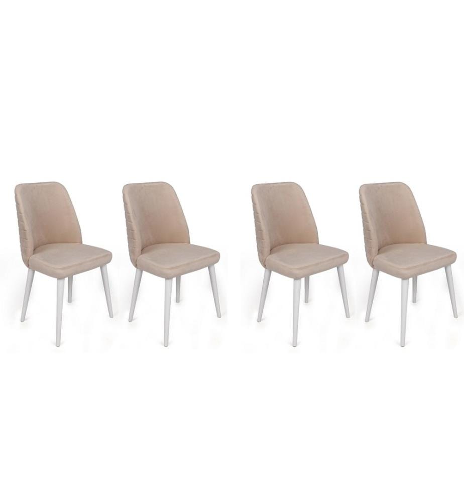Set di sedie , 4 pezzi, Crema, Bianco, , Struttura: Metallo, Seduta: Tessuto di velluto