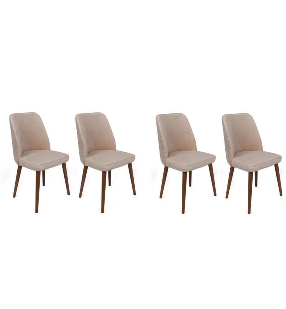 Stuhl-Set , 4 Stück, Creme, Walnuss, Gestell: Metall, Sitz: Samtstoff