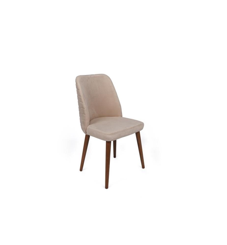 Stuhl-Set , 4 Stück, Creme, Walnuss, Gestell: Metall, Sitz: Samtstoff