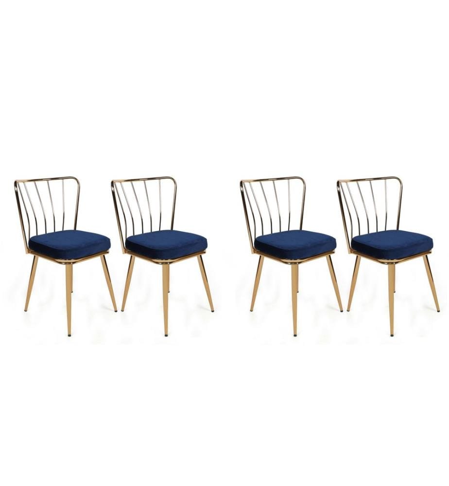 Set di sedie , 4 pezzi, Blu scuro, Oro, , Struttura: Metallo, Sedile: Tessuto di velluto - Pannello di particelle rivestito di melamina, Schienale: Metallo