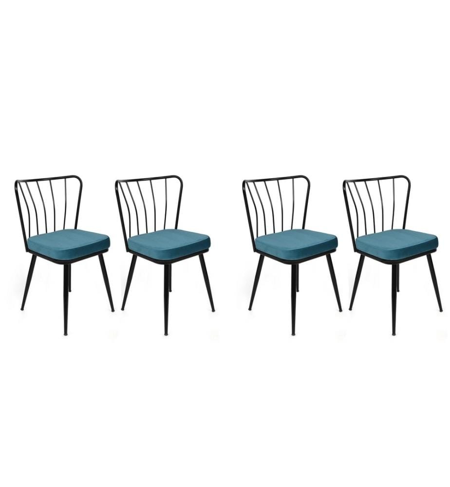 Set di sedie , 4 pezzi, Blu, Nero, Struttura: Metallo, Seduta: Tessuto di velluto - Pannello di particelle rivestito di melamina, Schienale: Metallo