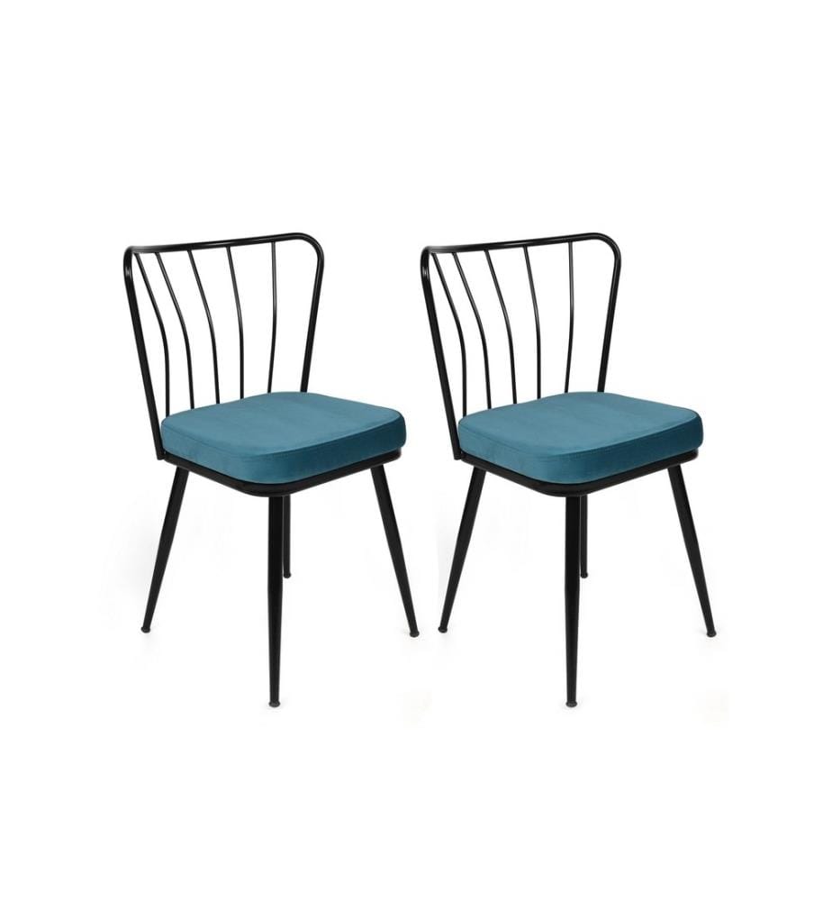 Set di sedie , 4 pezzi, Blu, Nero, Struttura: Metallo, Seduta: Tessuto di velluto - Pannello di particelle rivestito di melamina, Schienale: Metallo