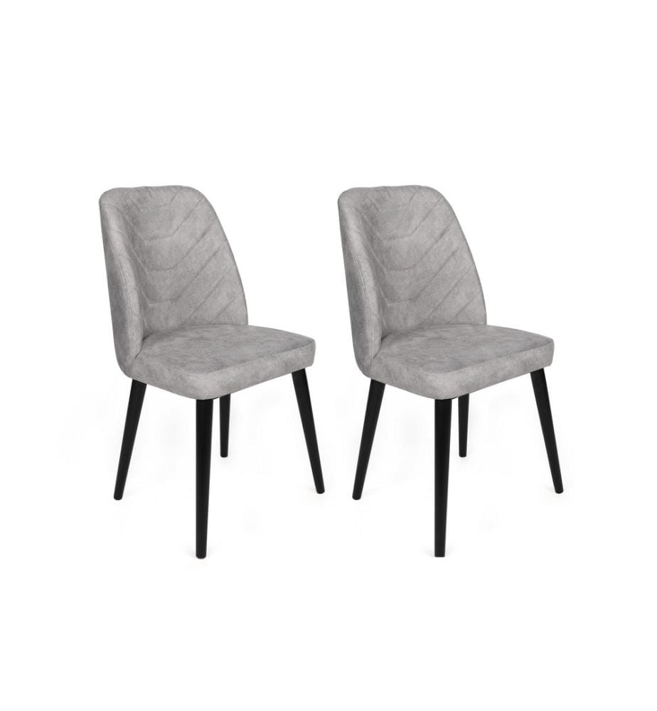 Set di sedie , 2 pezzi, Grigio, Nero, Struttura: Legno, Seduta: Tessuto di velluto, Schienale: Metallo - Tessuto di velluto