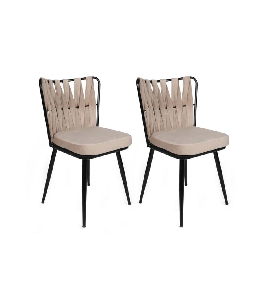 Set di sedie , 2 pezzi, Crema, Nero, Struttura: Metallo, Seduta: Tessuto di velluto - Pannello di particelle rivestito di melamina, Schienale: Metallo - Tessuto di velluto