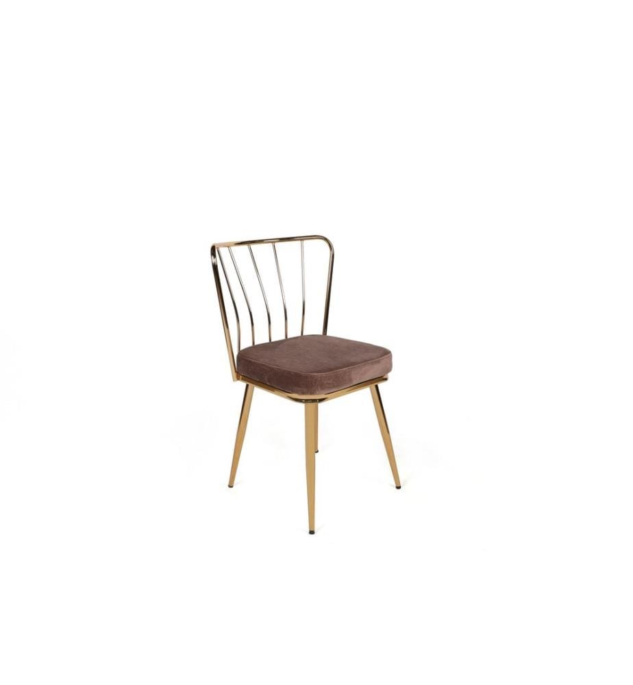Set di sedie , 2 pezzi, Marrone chiaro, Oro, Struttura: Metallo, Seduta: Tessuto di velluto - Pannello di particelle rivestito di melamina, Schienale: Metallo