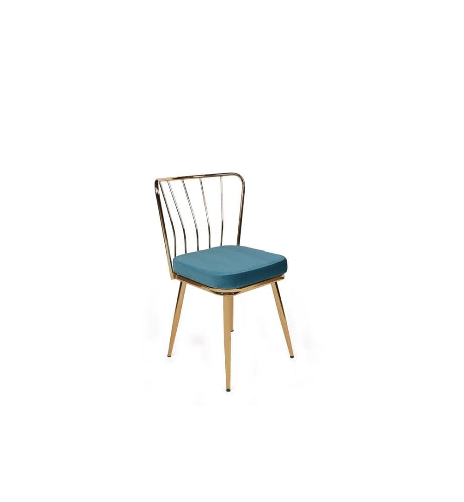 Set di sedie , 2 pezzi, Blu, Oro, Struttura: Metallo, Seduta: Tessuto di velluto - Pannello di particelle rivestito di melamina, Schienale: Metallo