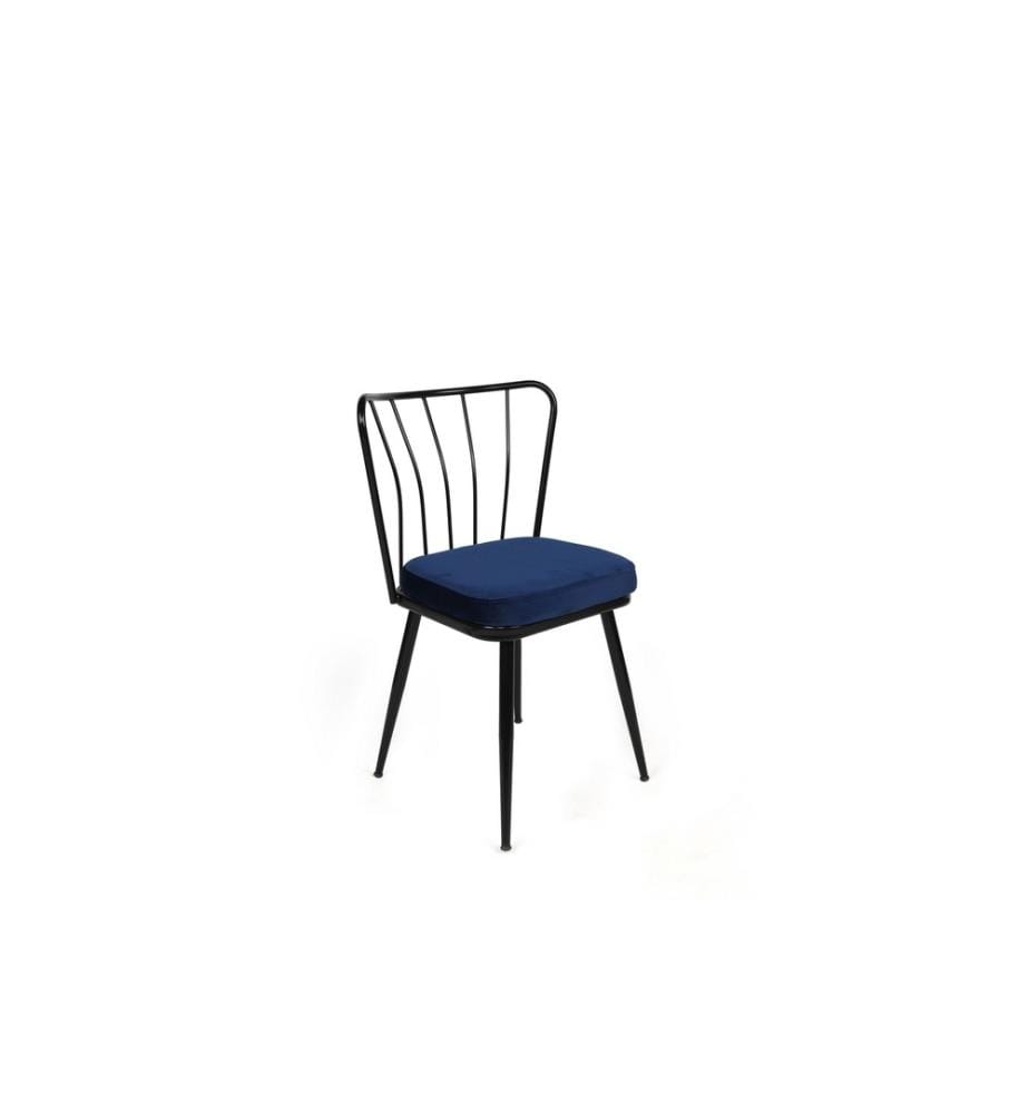 Set di sedie, 2 pezzi, Blu scuro, Nero , , Struttura: Metallo, Sedile: Tessuto di velluto - Pannello di particelle rivestito di melamina, Schienale: Metallo