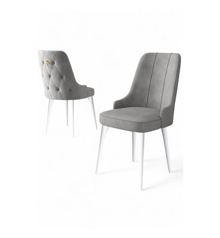 Set di sedie, 2 pezzi, grigio, bianco, struttura: 100% metallo, tessuto: Babyface