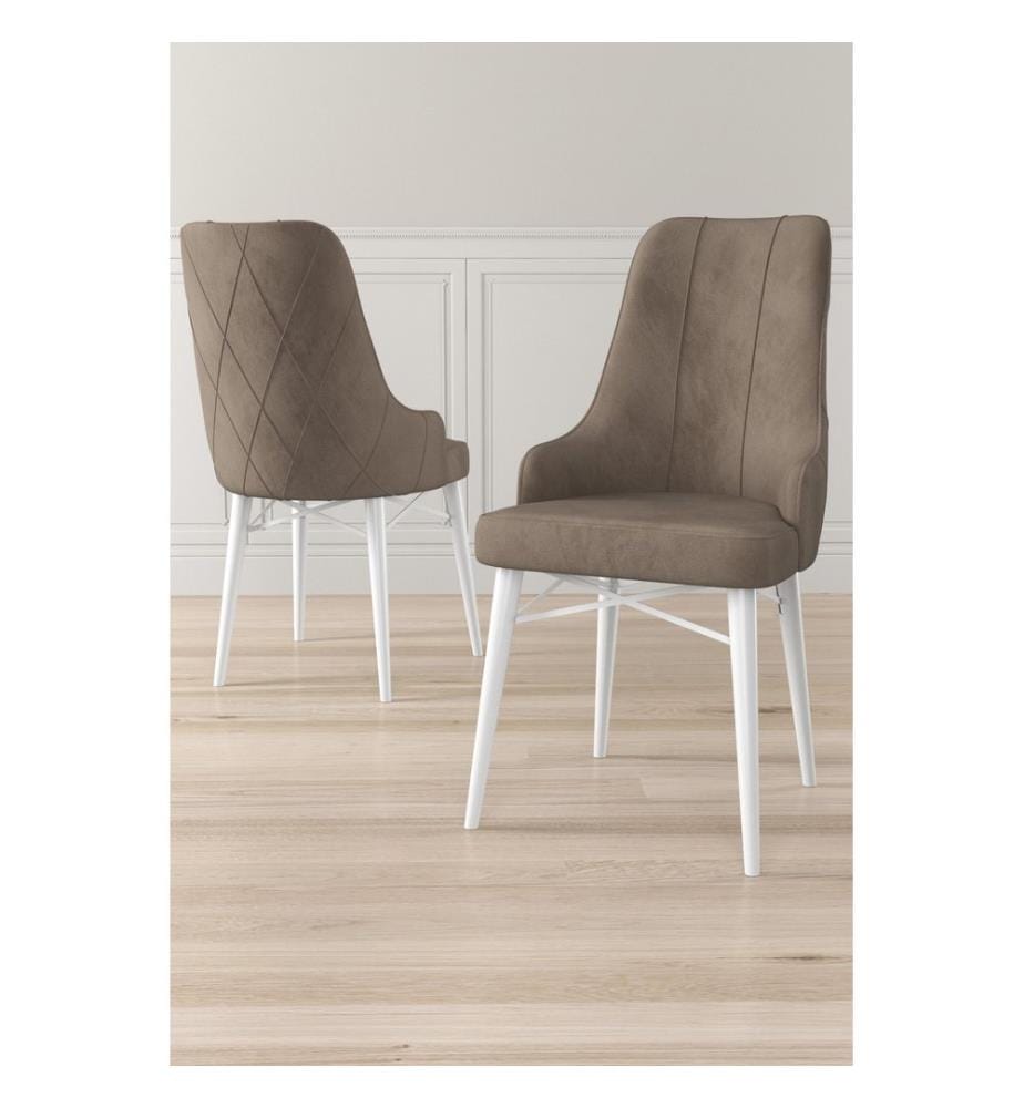 Ensemble de chaises, 2 pièces, cappuccino, blanc, structure : 100 % métal, housse : Babyface