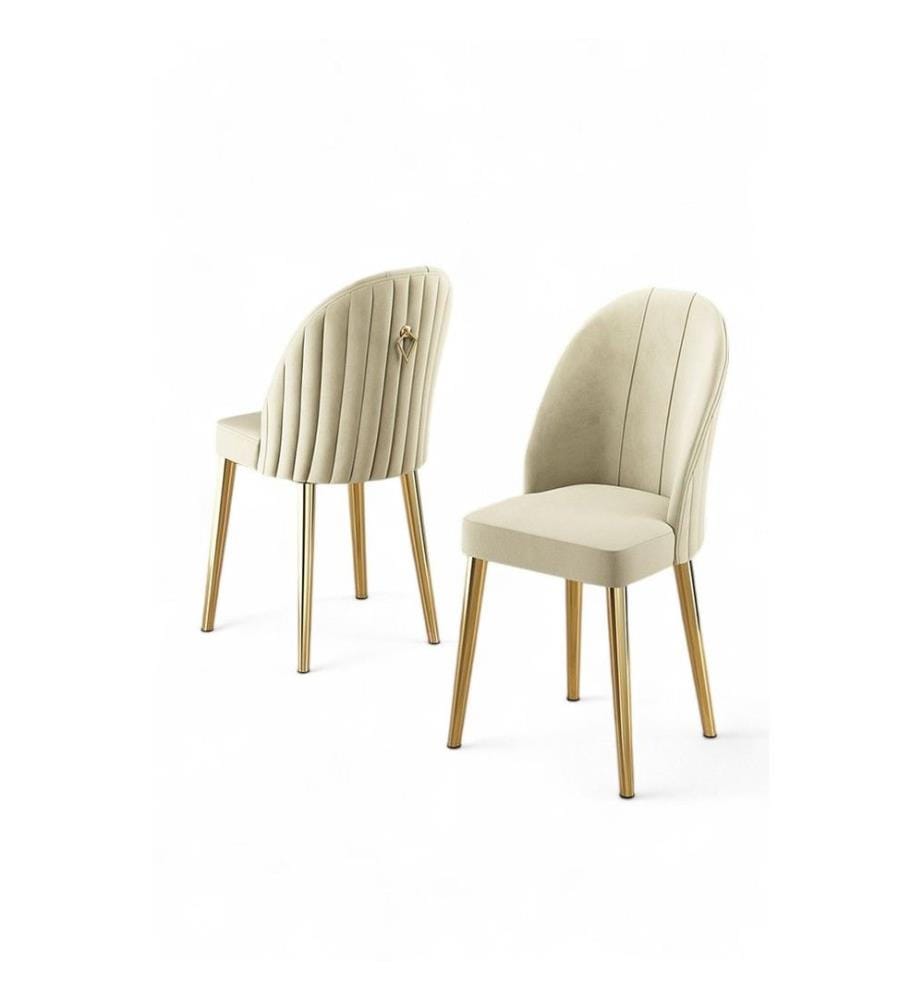 Set di sedie, 4 pezzi, crema, oro, struttura: 100% metallo, tessuto: babyface