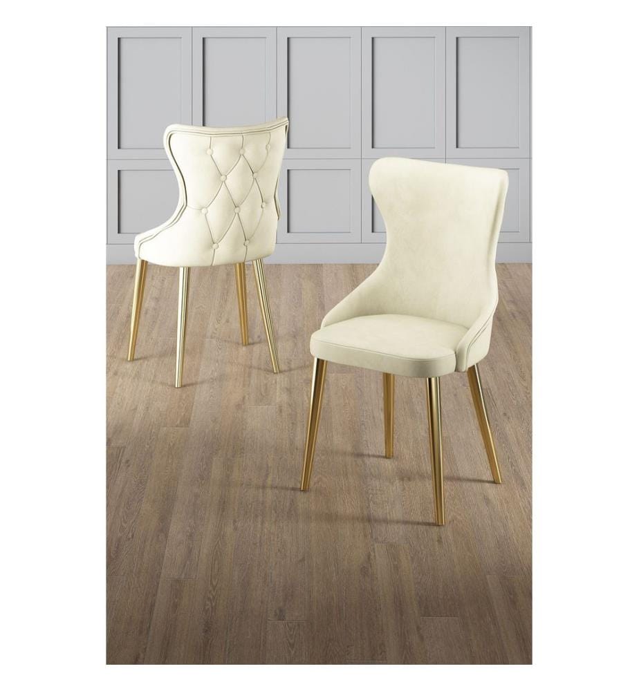 Ensemble de chaises, 4 pièces, crème, or, structure : 100% métal