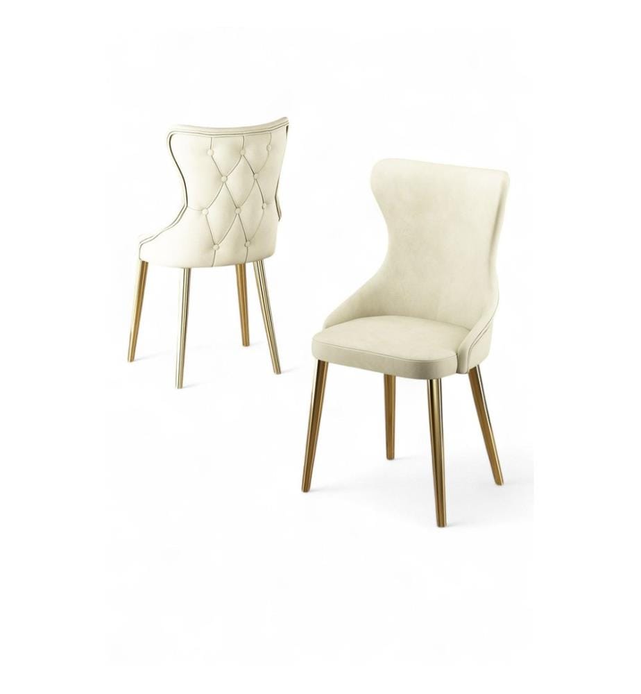 Ensemble de chaises, 4 pièces, crème, or, structure : 100% métal