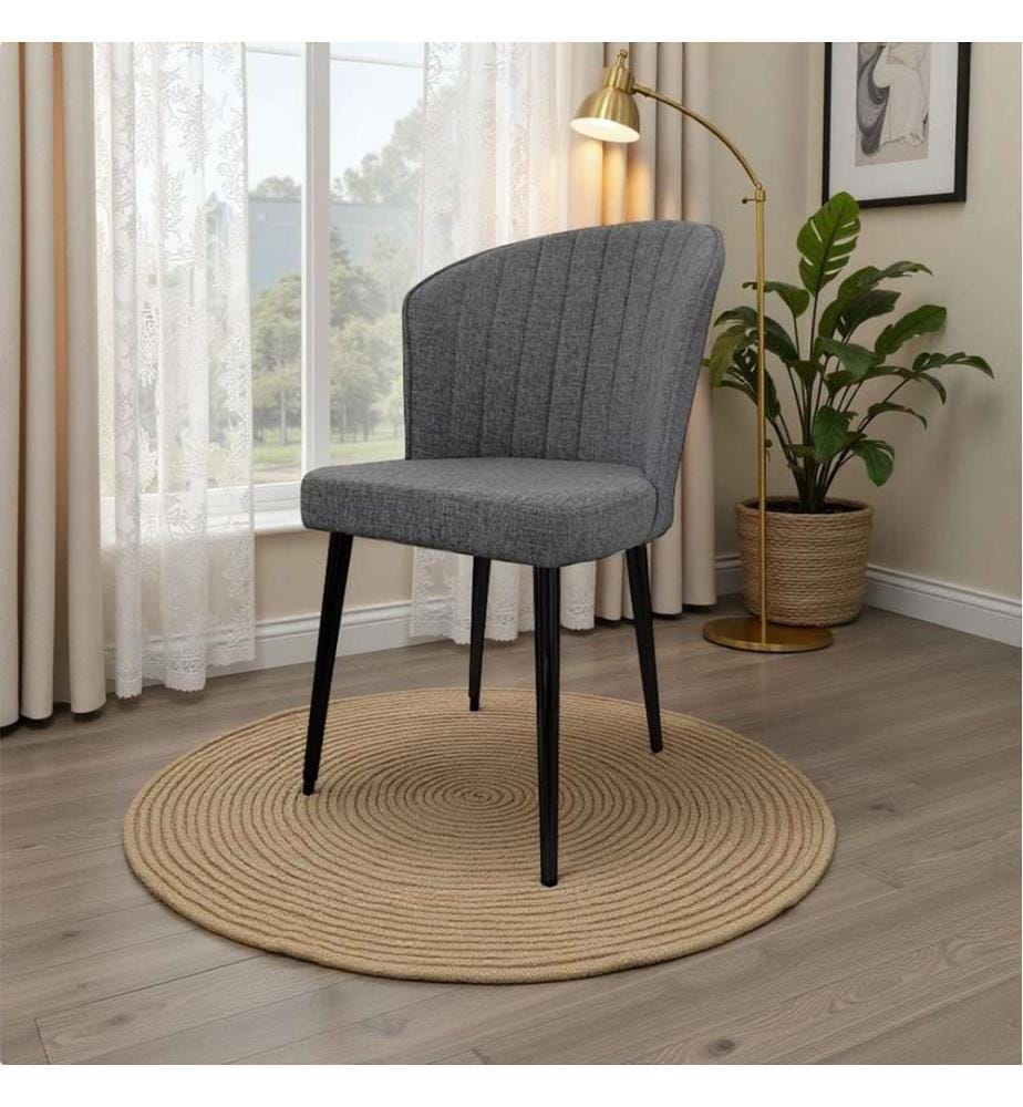 Set di 2 sedie, grigio, nero, 100% MDF, tessuto: Tivoli, gambe in metallo