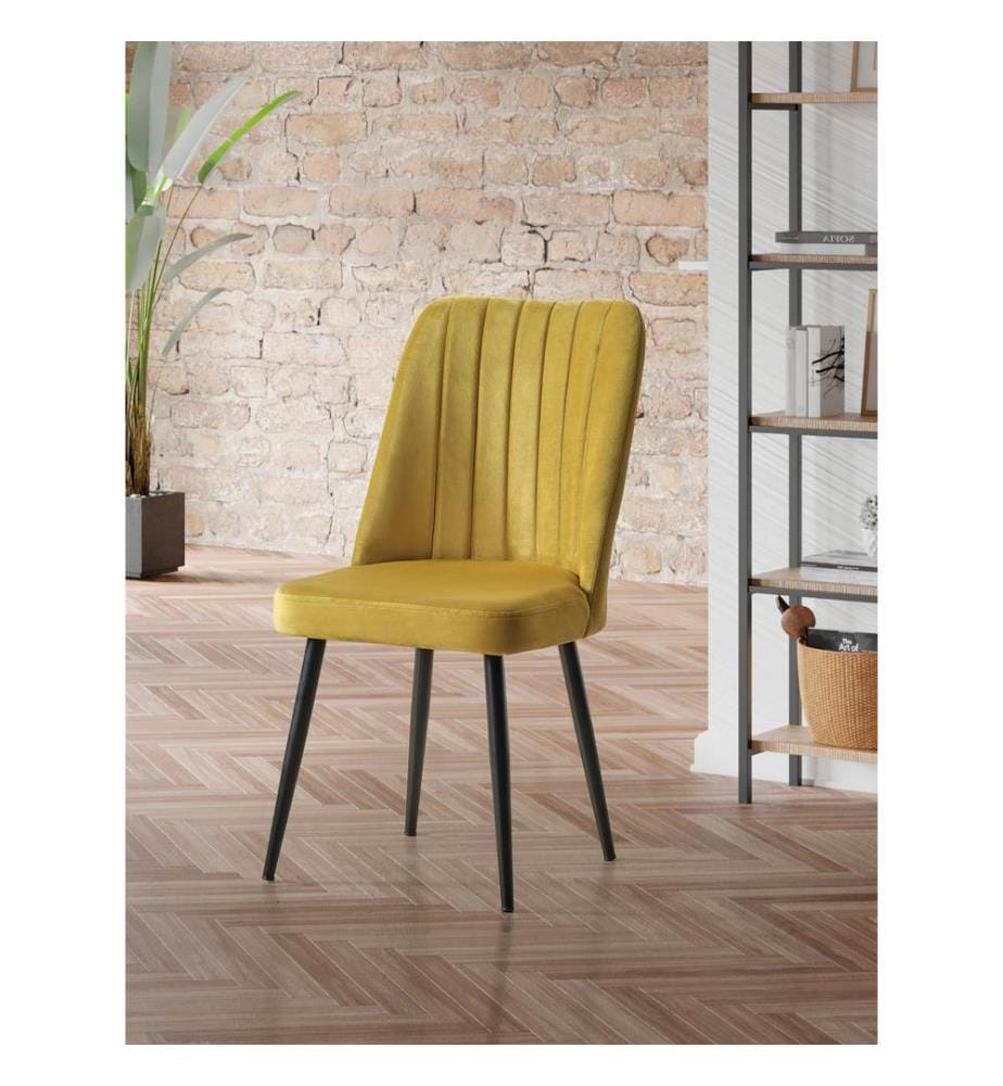 Stuhlset, 2-teilig, Gelb, Schwarz, 100 % MDF, Bezug: 100 % Polyester, Metallbeine