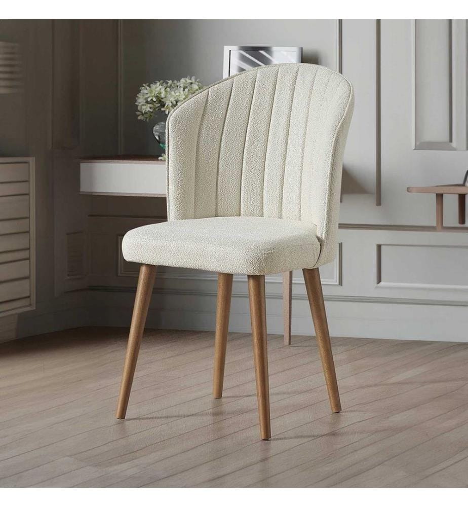 Set di sedie, 4 pezzi, crema, noce, 100% MDF, tessuto: tessuto Mense, gambe in legno