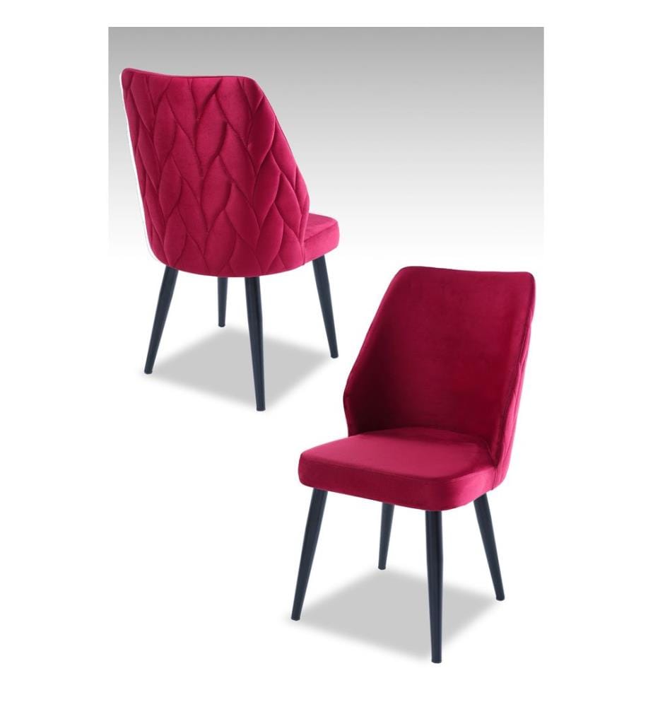 Set de chaises, 4 pièces, rouge bordeaux, noir, 100 % panneau de particules revêtu de mélamine, housse : 100 % polyester, pieds en métal