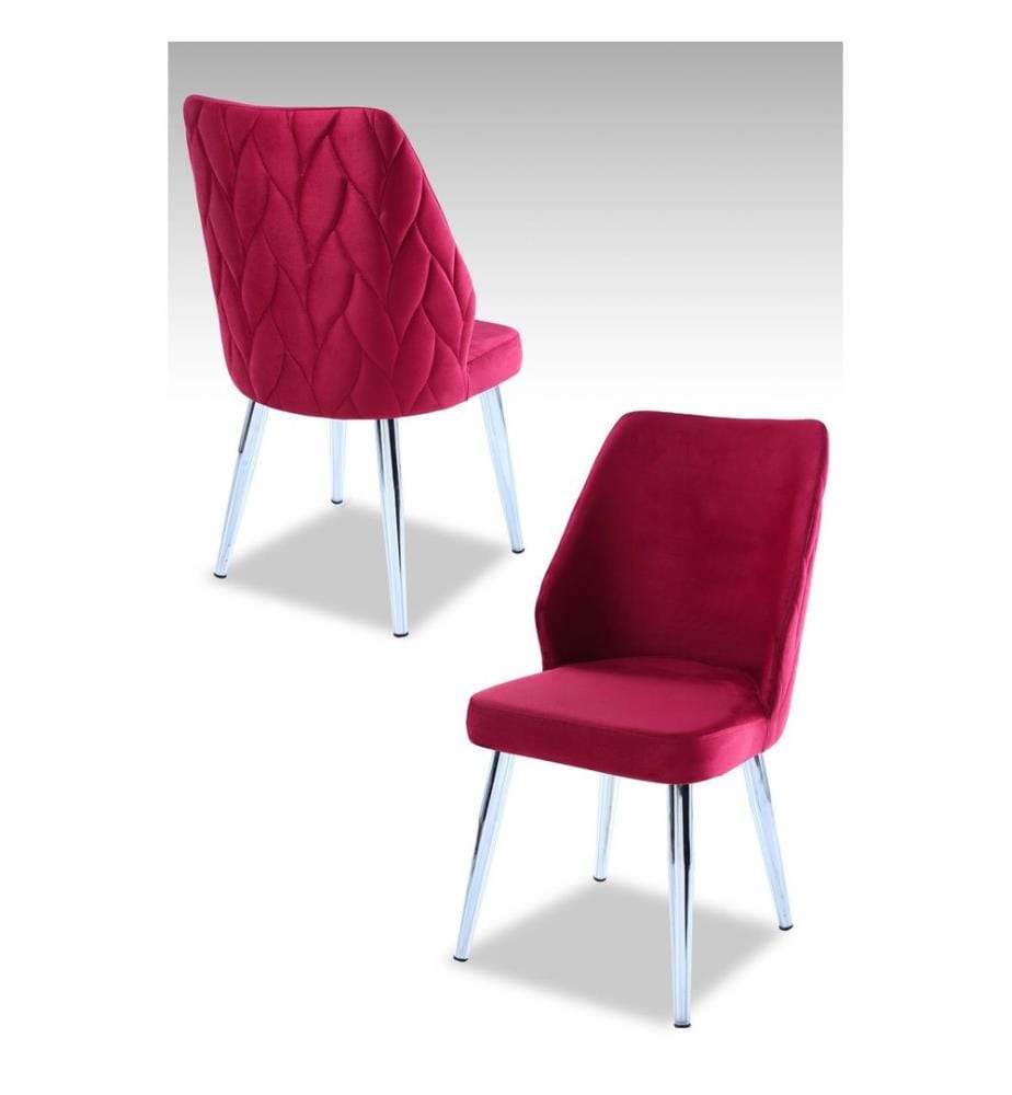 Set de chaises, 4 pièces, rouge carrelage, chrome, 100 % panneau de particules revêtu de mélamine, housse : 100 % polyester, pieds en métal
