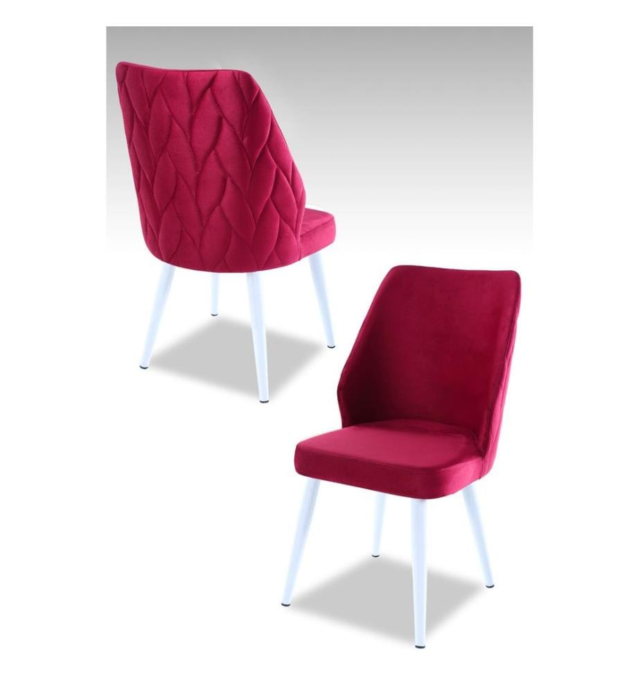 Set di sedie, 4 pezzi, rosso bordeaux, bianco, 100% pannello di particelle rivestito in melamina, tessuto: 100% poliestere, gambe in metallo
