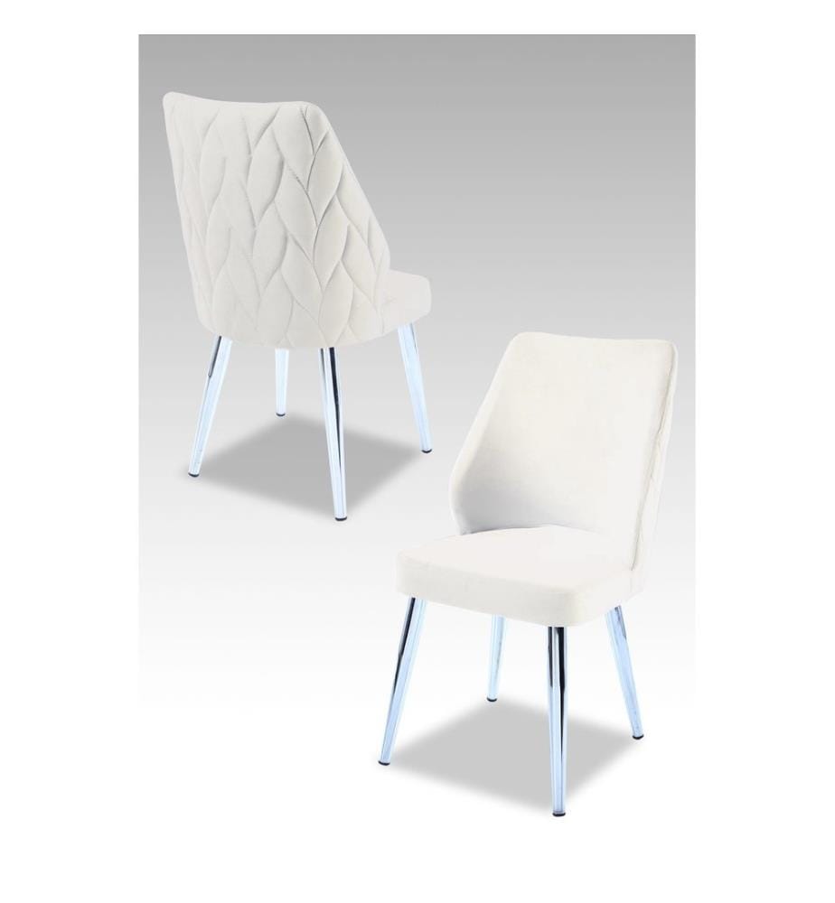 Ensemble de chaises, 2 pièces, crème, chrome, 100 % panneau de particules revêtu de mélamine, housse : 100 % polyester, pieds en métal