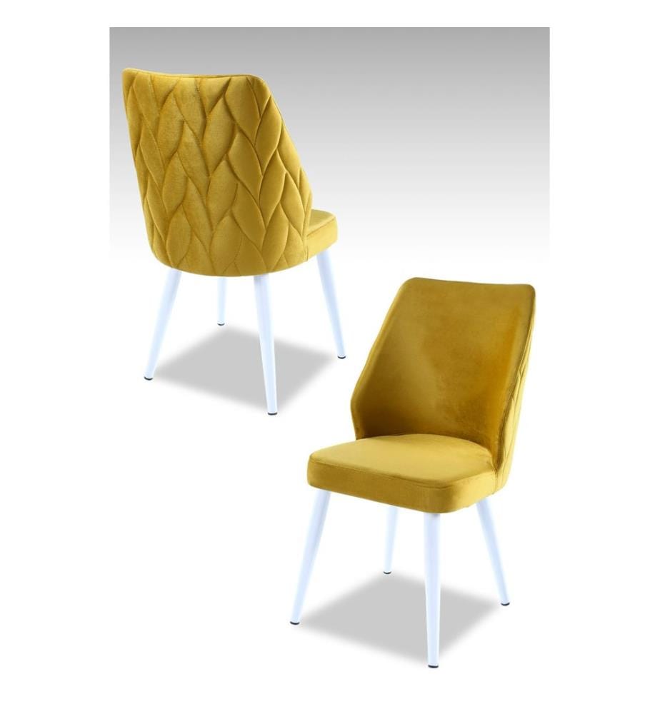 Ensemble de chaises, 2 pièces, jaune, blanc, 100 % panneau de particules mélaminé, housse : 100 % polyester, pieds en métal